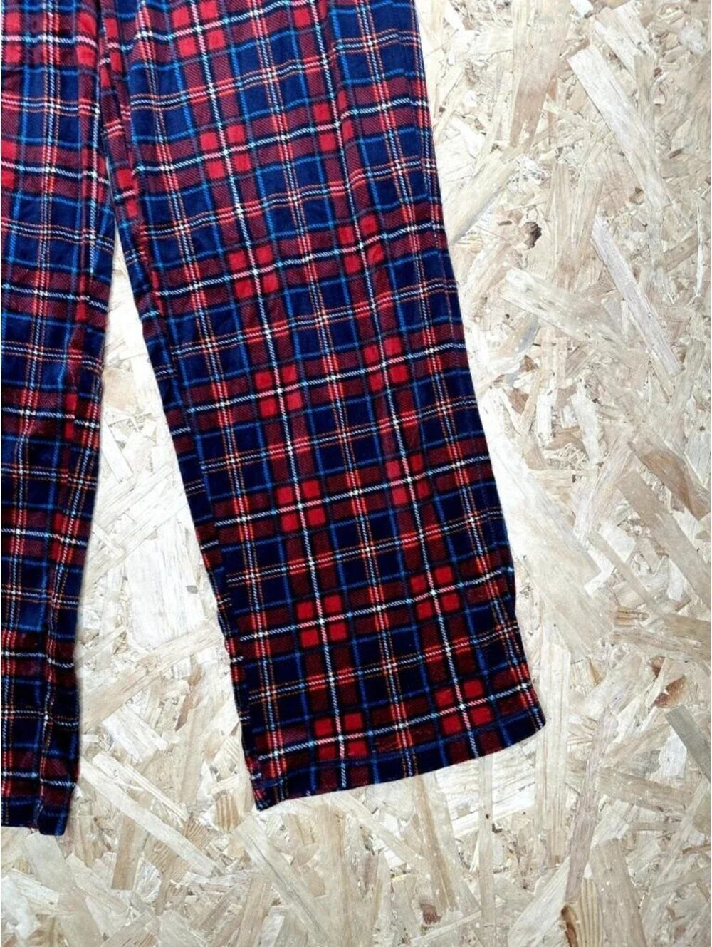 Nautica Pajama Pants Mens Small Red Blue Plaid Fleece Lounge Sleepwear